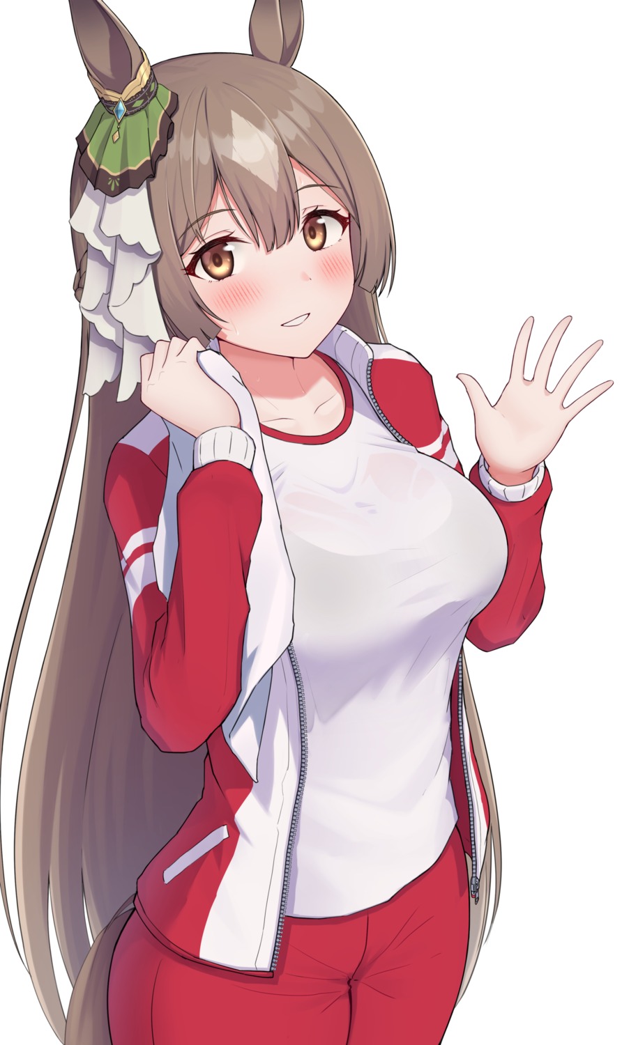 animal_ears, gym_uniform, satono_diamond_(umamusume), see_through, tail, topgear, uma_musume_pretty_derby, wet_clothes