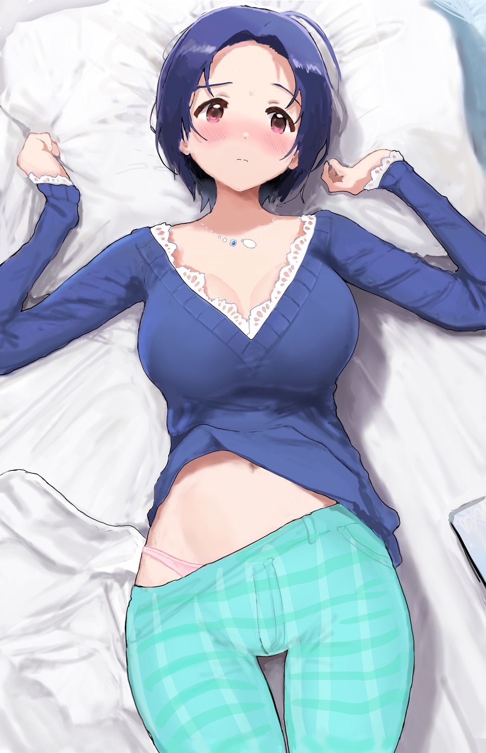 cleavage, hitodama_(madatohi), miura_azusa, pantsu, sweater, the_idolm@ster