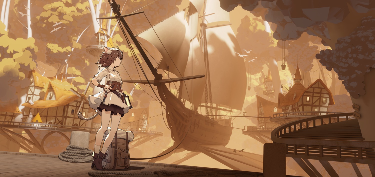 animal_ears, even_(even_yiwen), heels, landscape, nekomimi, tail