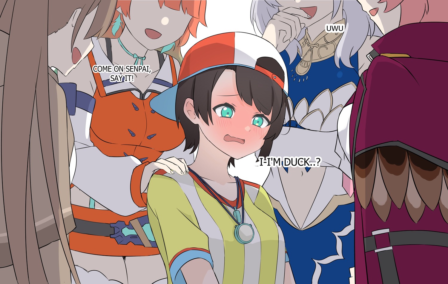 erushira, hololive, hololive_english, hololive_indonesia, nanashi_mumei, oozora_subaru, pavolia_reine, takanashi_kiara, takane_lui, thighhighs, wings