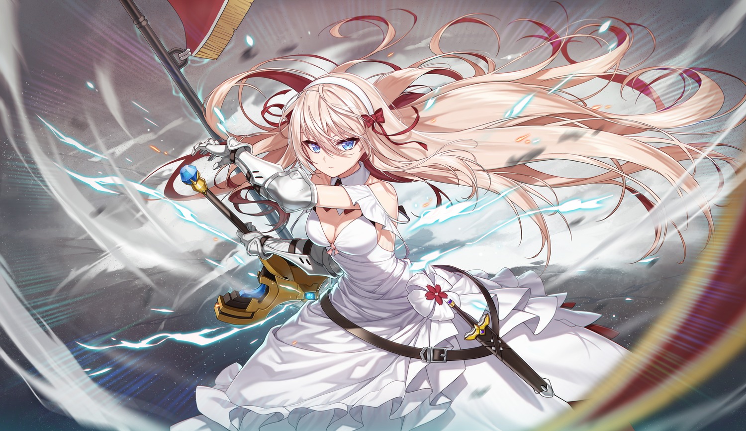 2qba, armor, cleavage, dress, sword, weapon