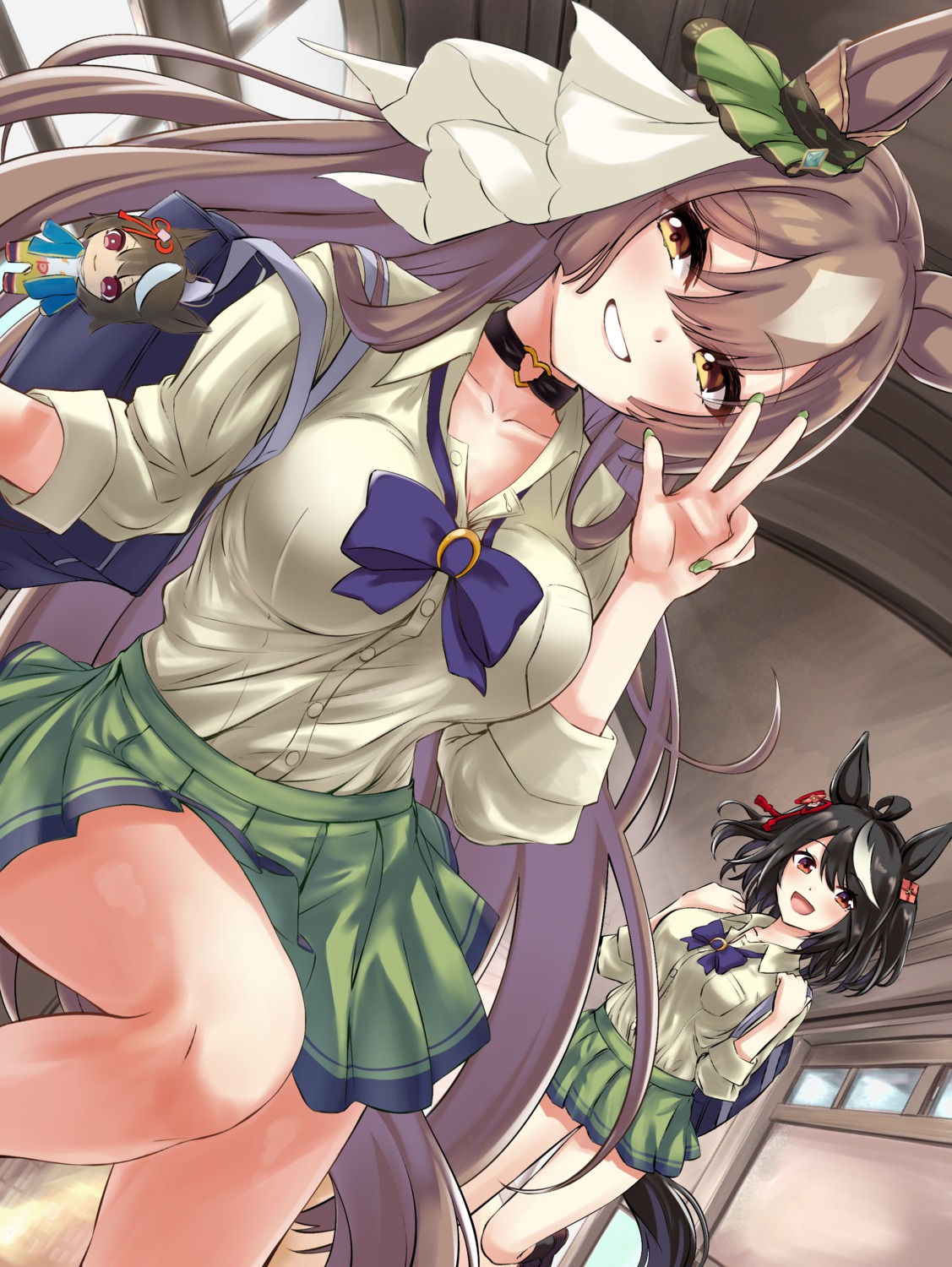 animal_ears, chibi, herohero_illust, kitasan_black_(umamusume), satono_diamond_(umamusume), seifuku, tail, uma_musume_pretty_derby