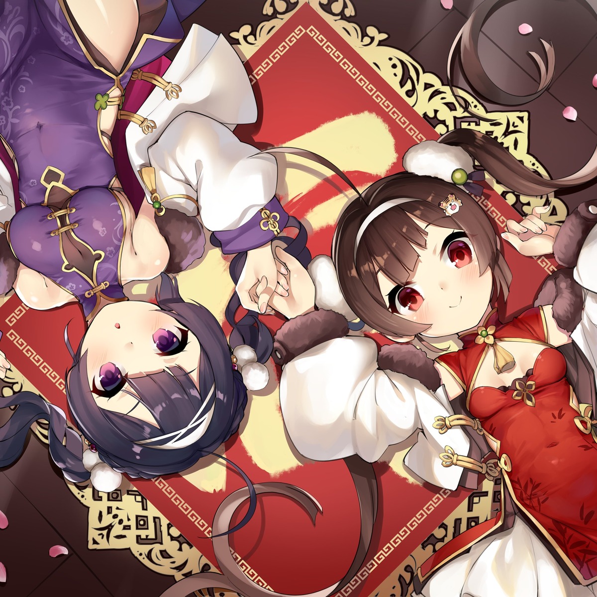 asian_clothes, azur_lane, chinadress, kaede_(yumesaki_kaede), ning_hai_(azur_lane), no_bra, ping_hai_(azur_lane)