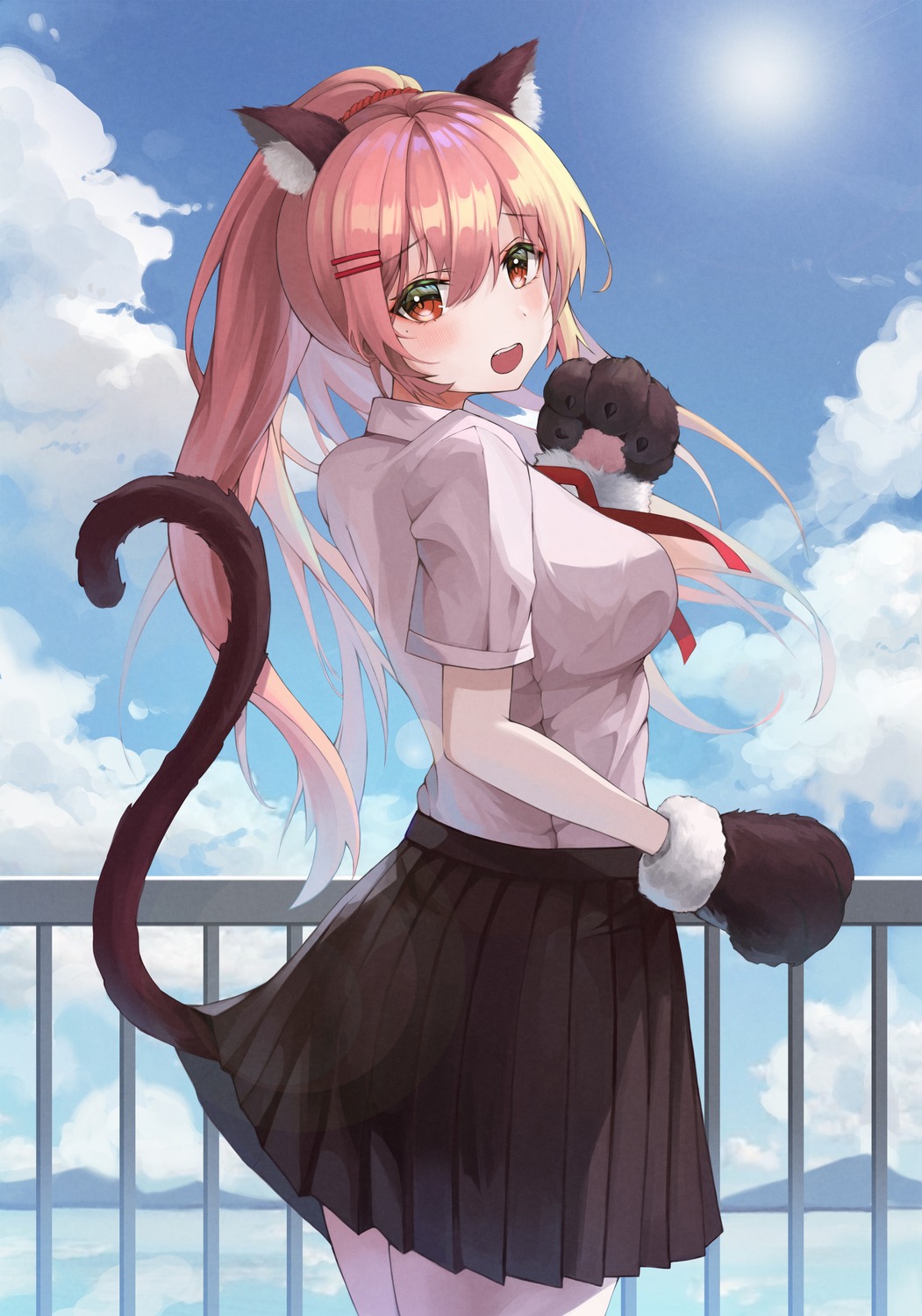 animal_ears, hirumi, nekomimi, seifuku, tail