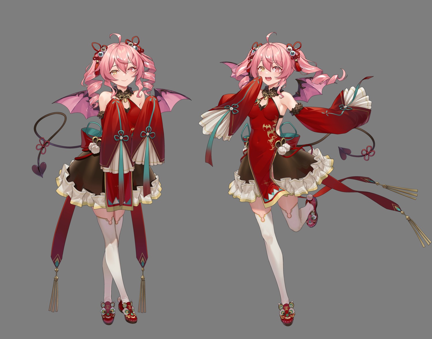 asian_clothes, chaoslive, chinadress, frostcyco, heterochromia, tail, thighhighs, transparent_png, wings, zaodao_ji