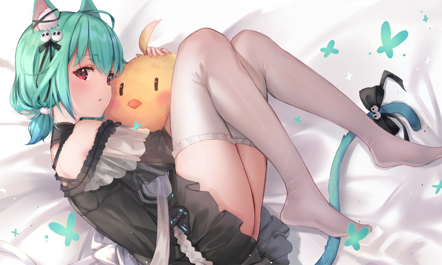 animal_ears, dress, gothic_lolita, hololive, kyaroru, lolita_fashion, nekomimi, skirt_lift