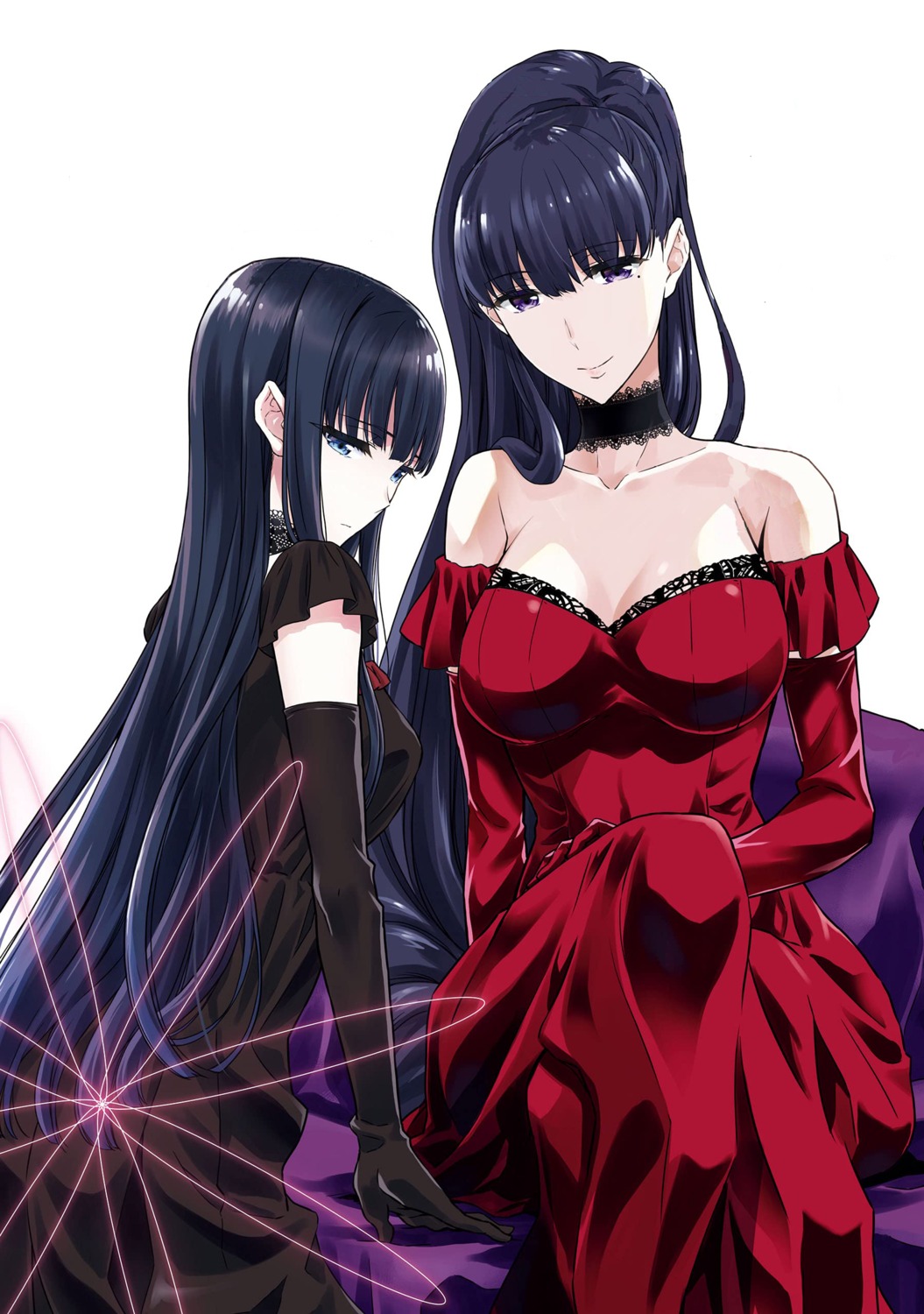 cleavage, dress, kitaumi_tsuna, mahouka_koukou_no_rettousei, no_bra, shiba_miyuki, tagme, yotsuba_maya