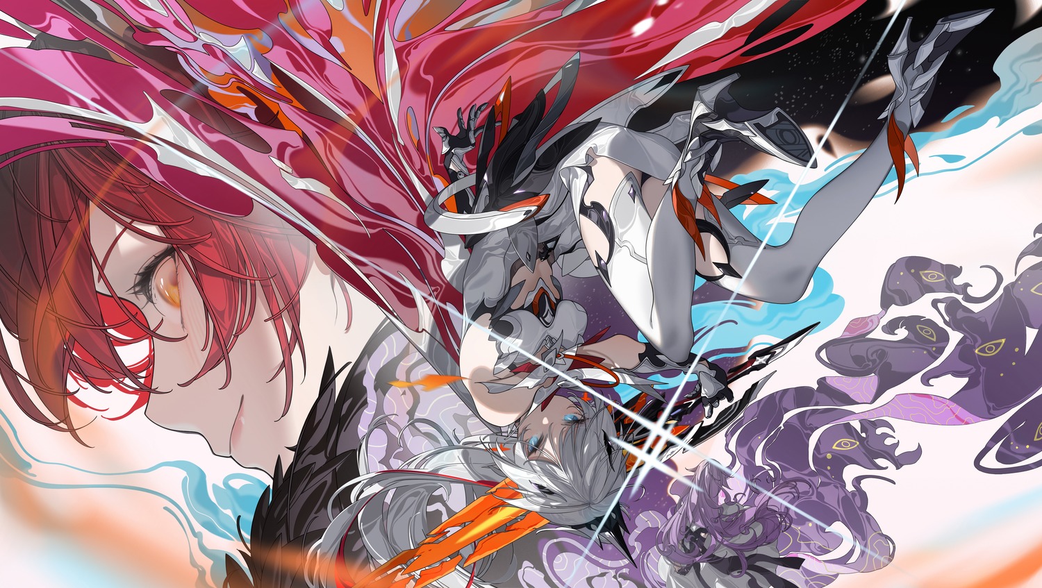 benghuai_xueyuan, heels, honkai_impact, kiana_kaslana, murata_himeko, tatatsu, thighhighs