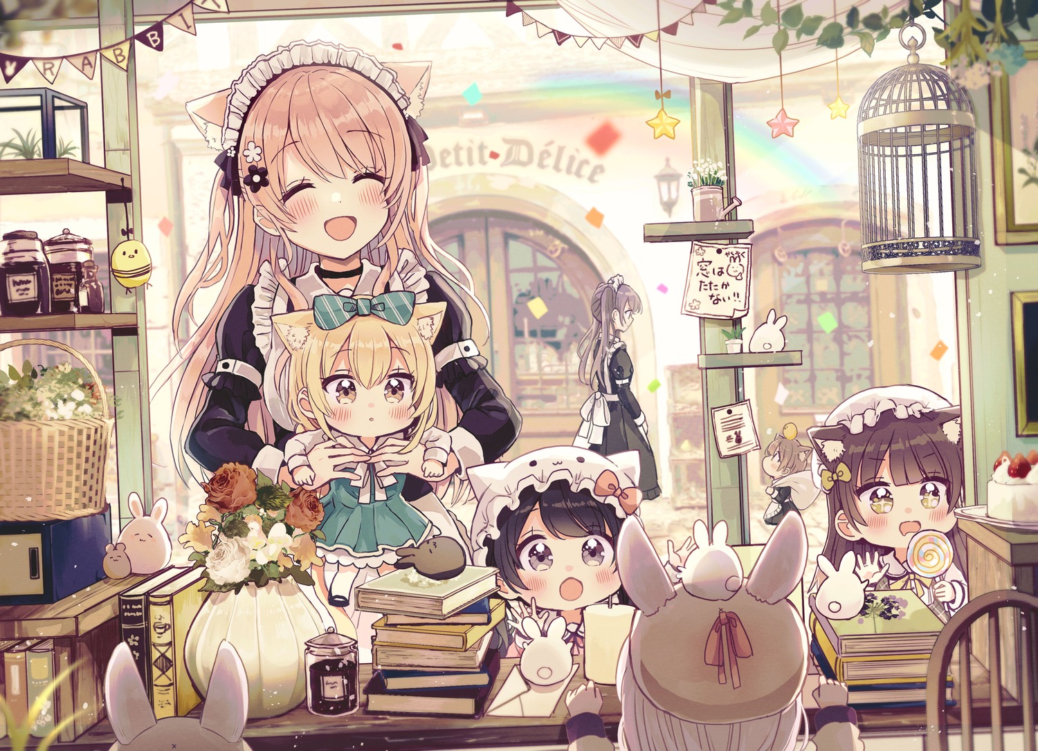 animal_ears, bunny_ears, chibi, dress, maid, nekomimi, sakura_oriko