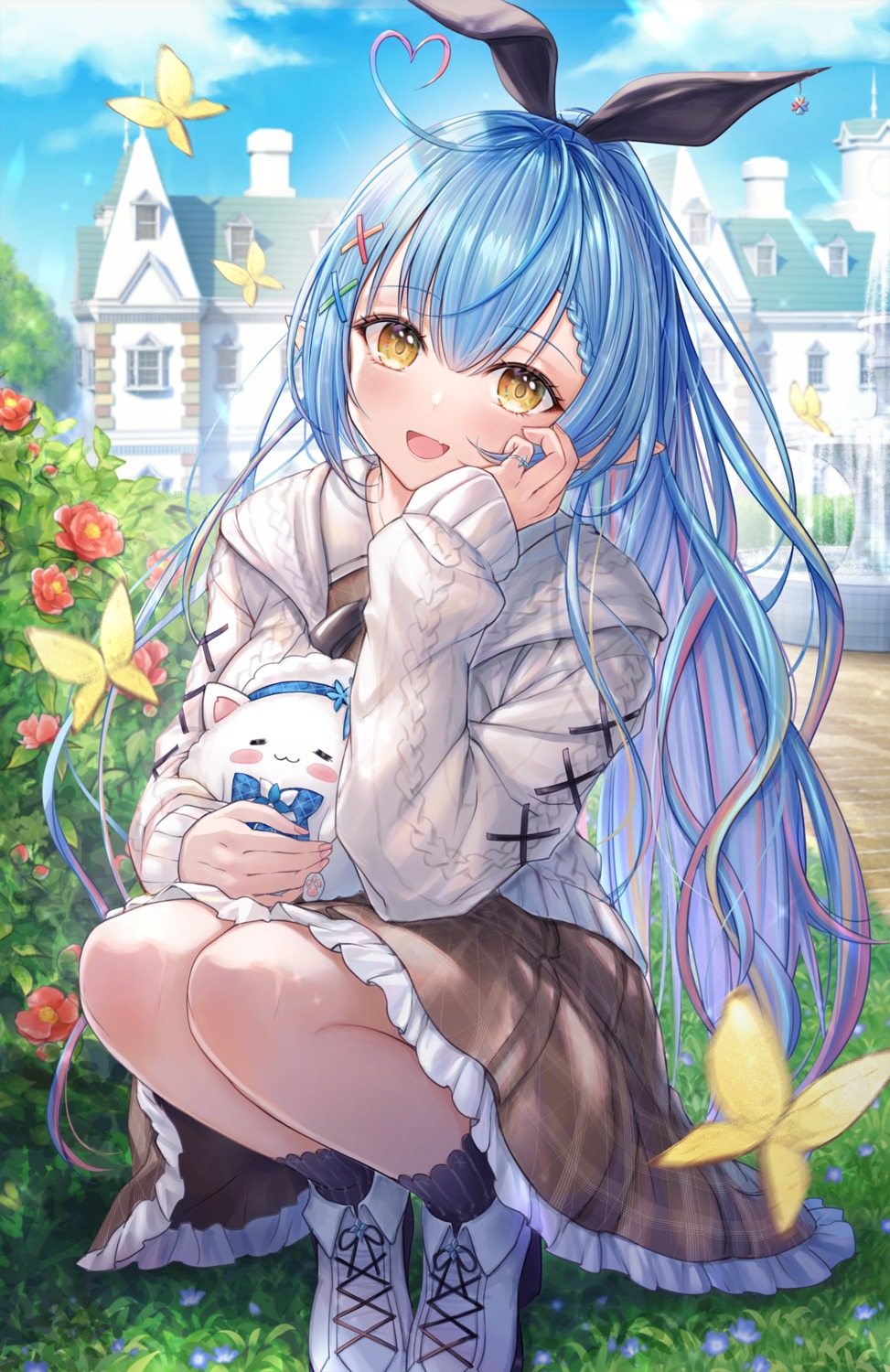 artist_revision, elf, heels, hololive, mirukurim, pointy_ears, seifuku, sweater