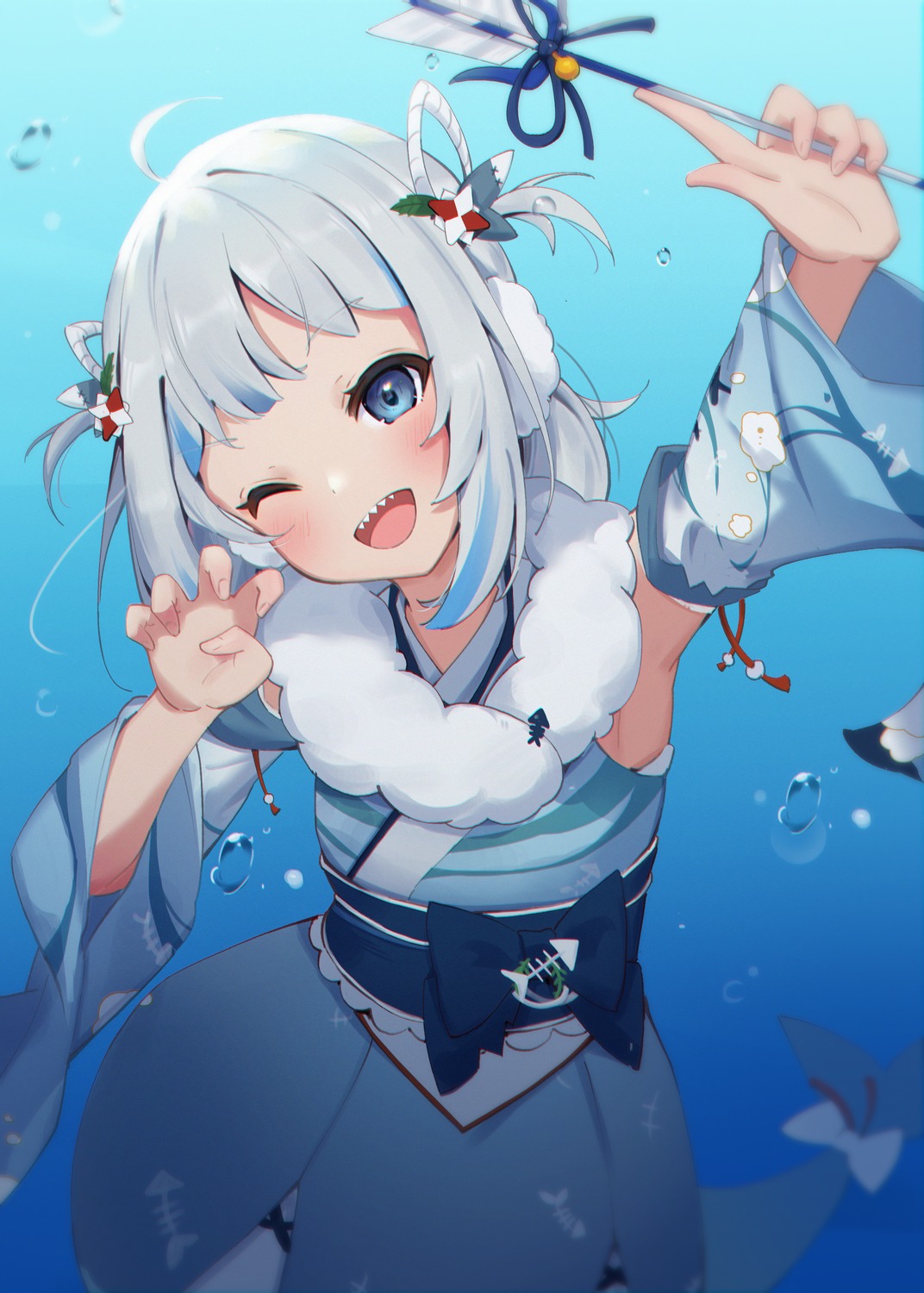 gawr_gura, hololive, hololive_english, japanese_clothes, shyi, tail