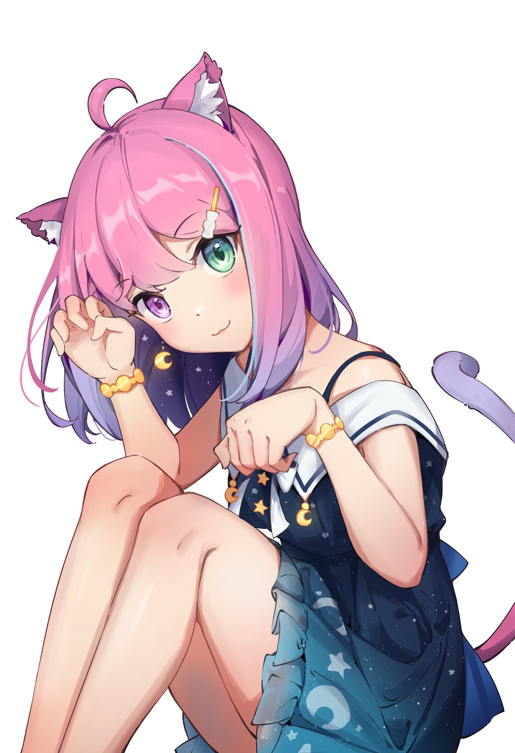 animal_ears, dress, heterochromia, himemori_luna, hololive, nekomimi, shyi, skirt_lift
