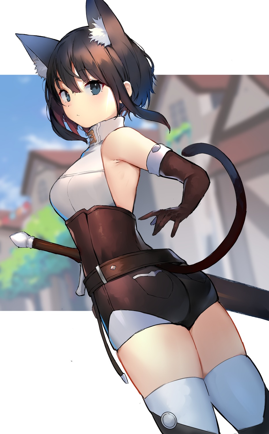animal_ears, ass, nekomimi, no_bra, ryou_(ponpgo), sword, tail, thighhighs