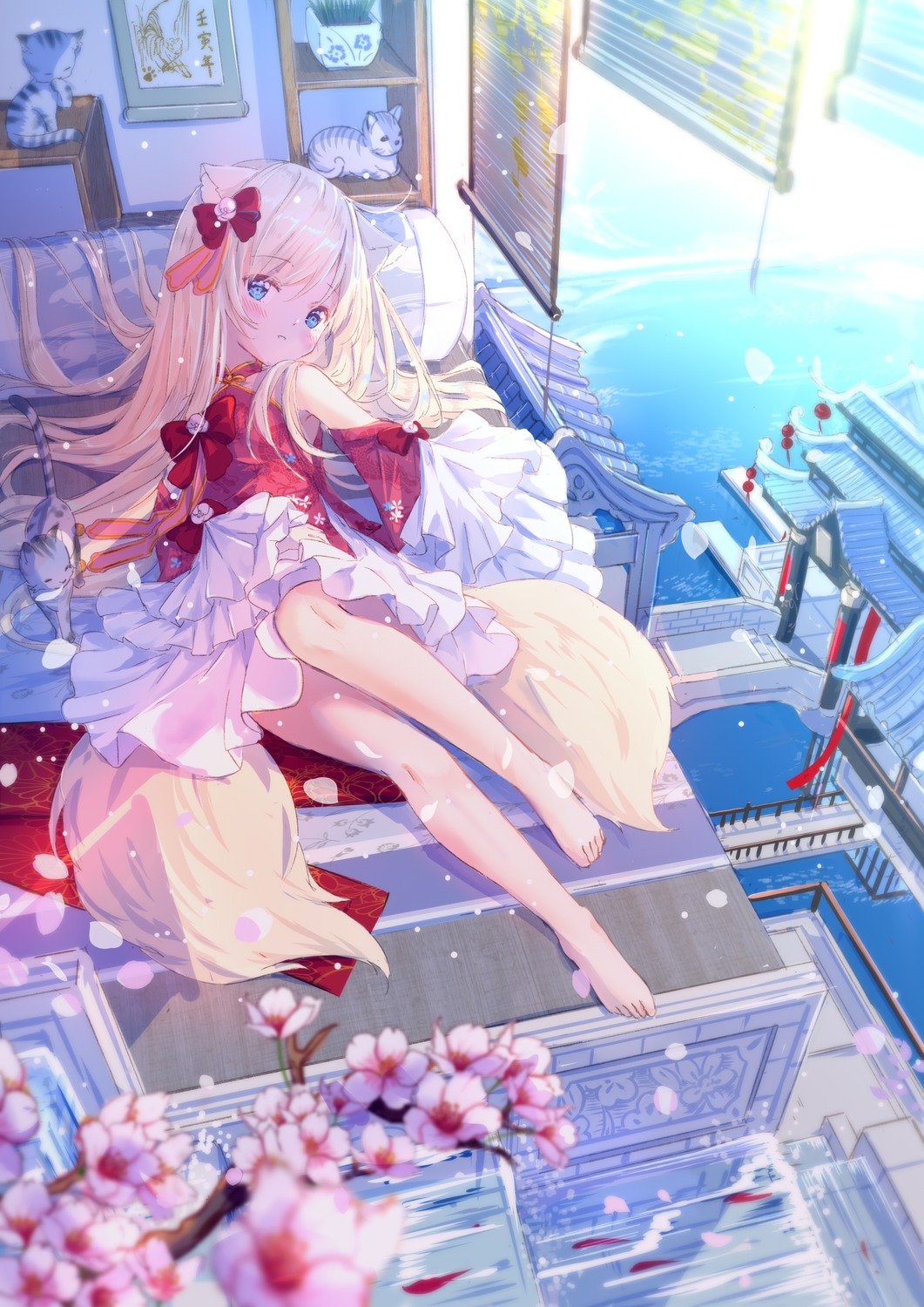 animal_ears, artist_revision, asian_clothes, neko, peas_(peas0125), tail