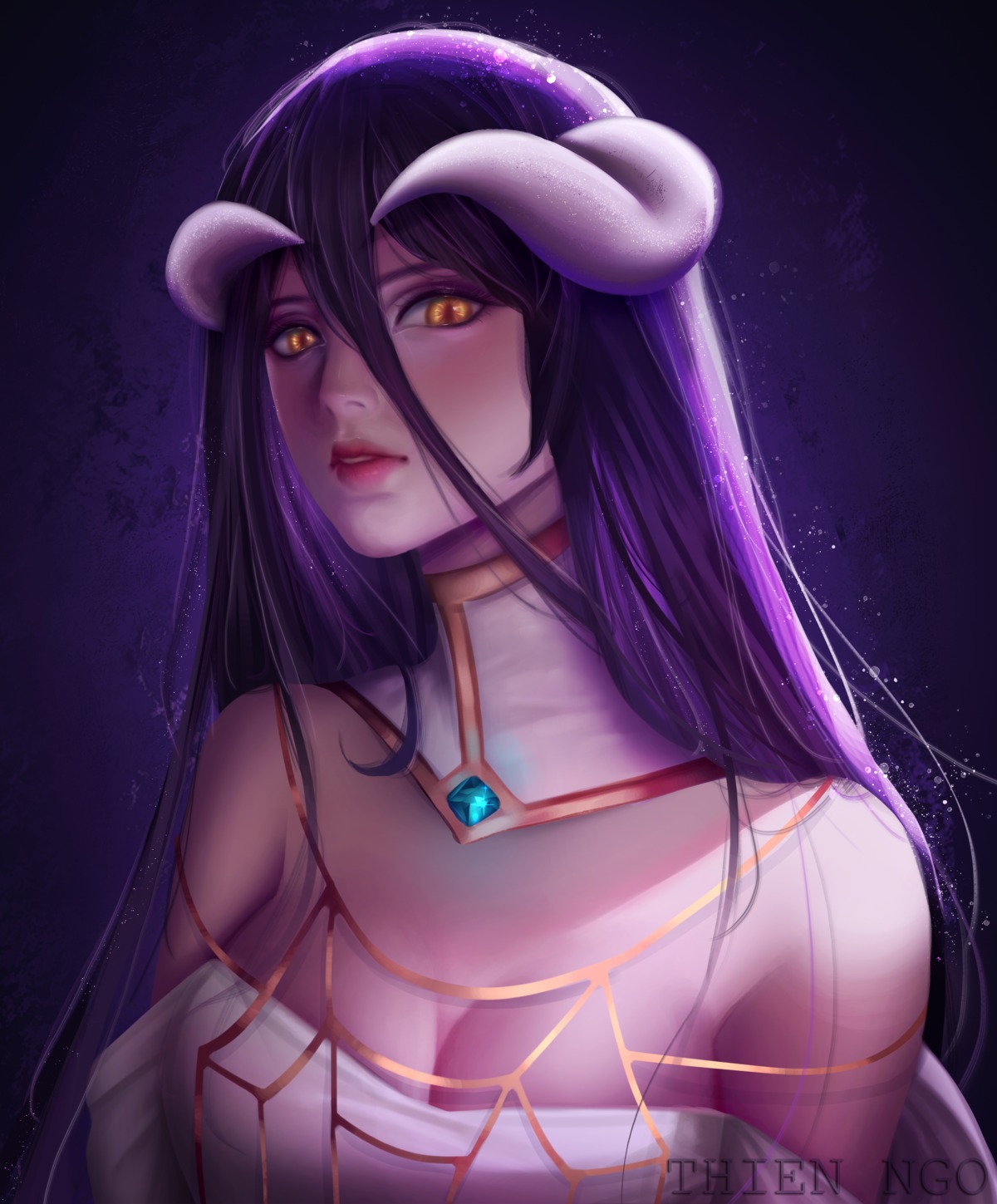 albedo_(overlord), devil, horns, no_bra, overlord, thien_ngo
