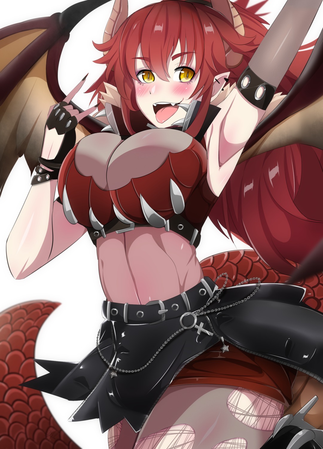 horns, joemarsalanga, pantyhose, pointy_ears, see_through, tail, torn_clothes, vshojo, wings, zentreya