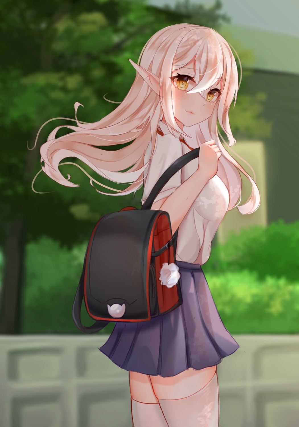 elf, pointy_ears, rinko, seifuku, thighhighs