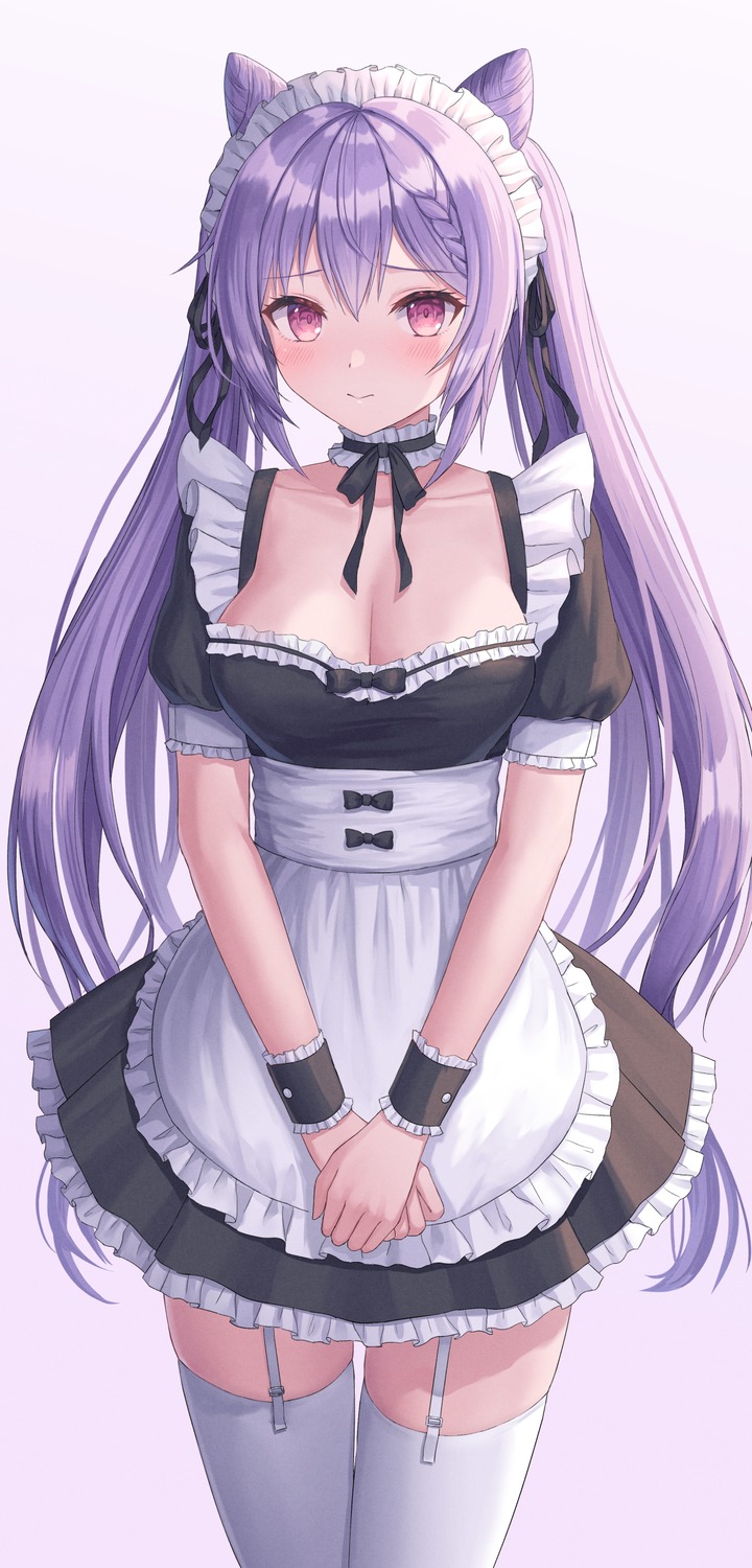 genshin_impact, keqing, maid, no_bra, seungju_lee, stockings, thighhighs