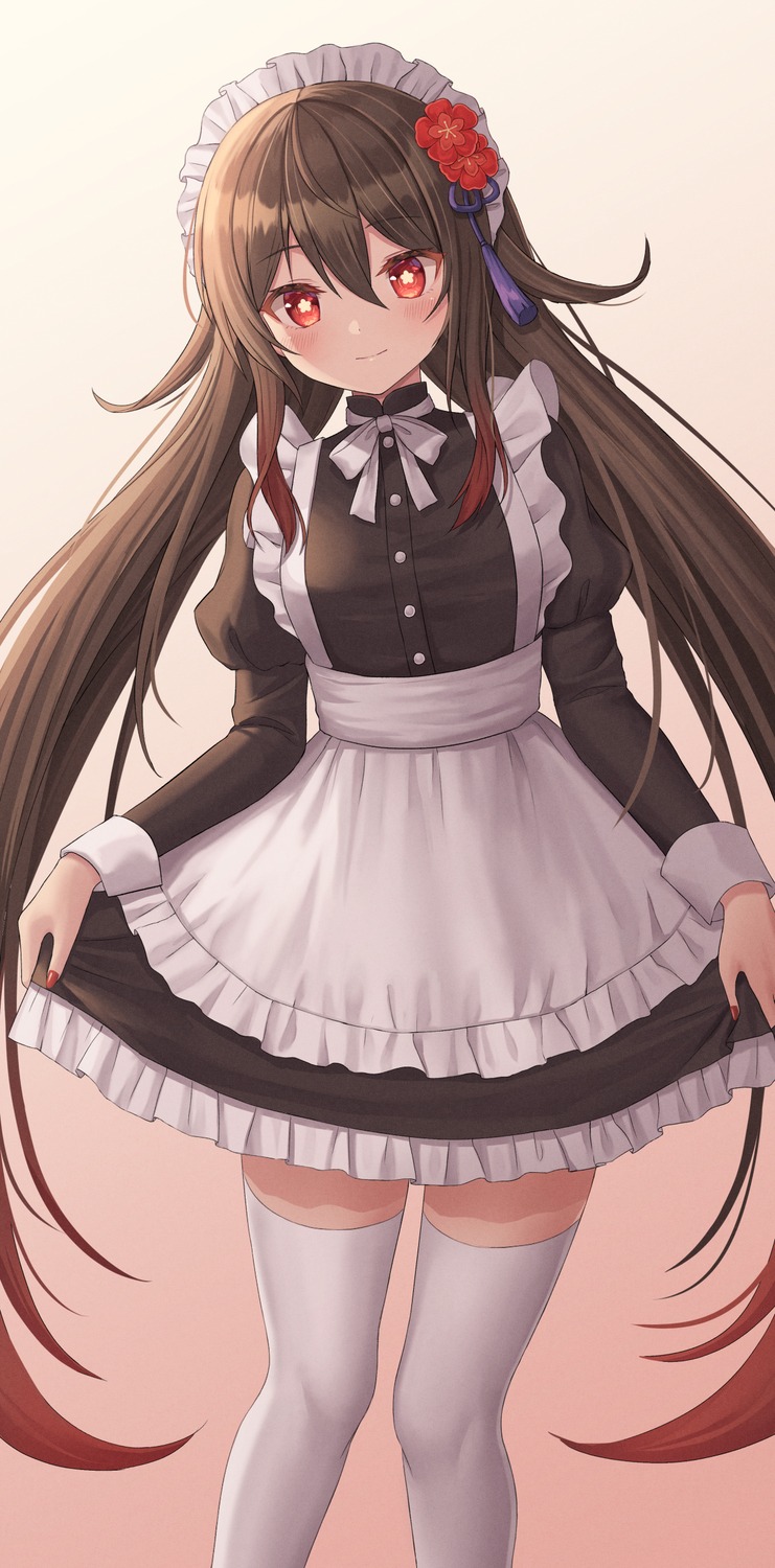 genshin_impact, hu_tao, maid, seungju_lee, thighhighs