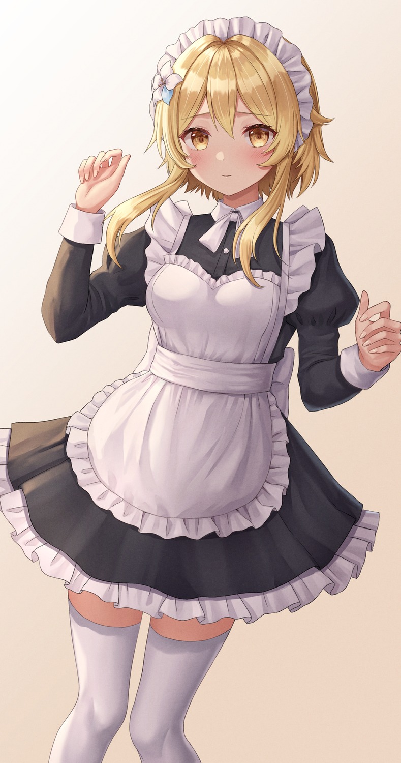 genshin_impact, lumine, maid, seungju_lee, thighhighs