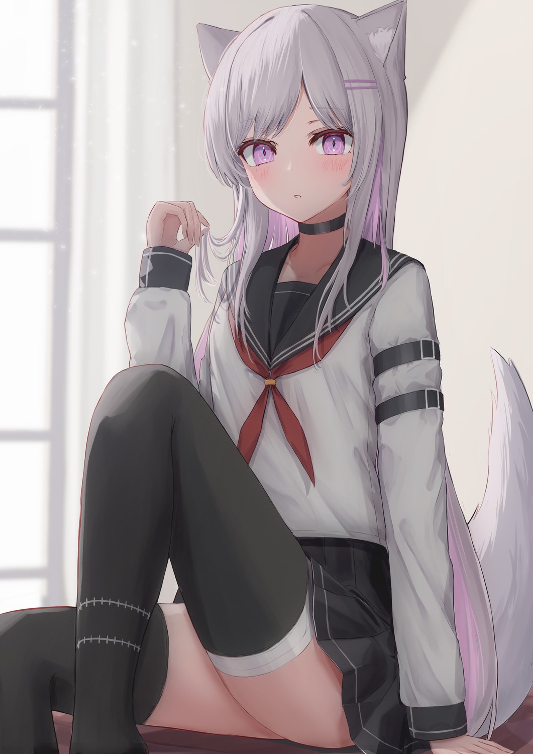 animal_ears, tail, tanshio, thighhighs