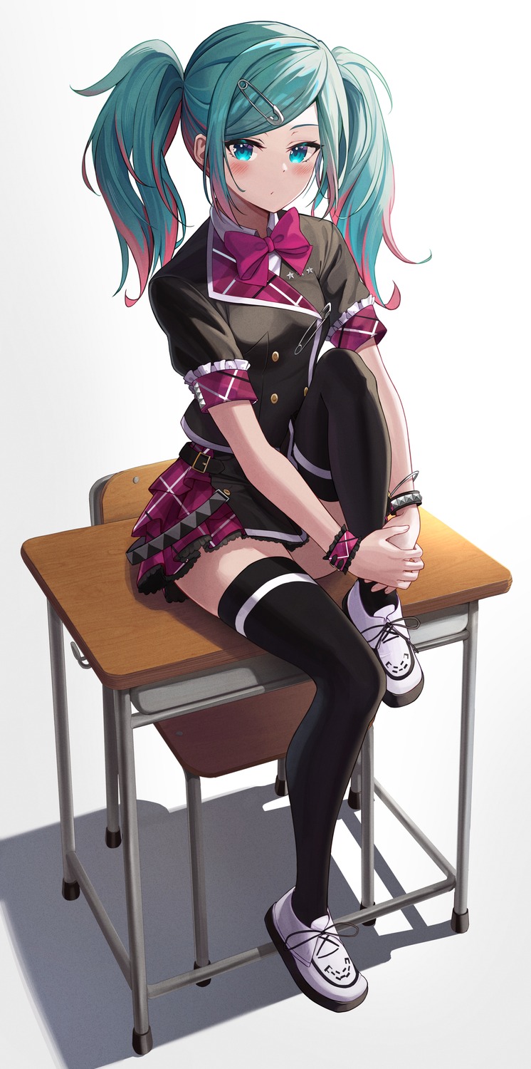 bibboss39, hatsune_miku, project_sekai, seifuku, skirt_lift, thighhighs, vocaloid