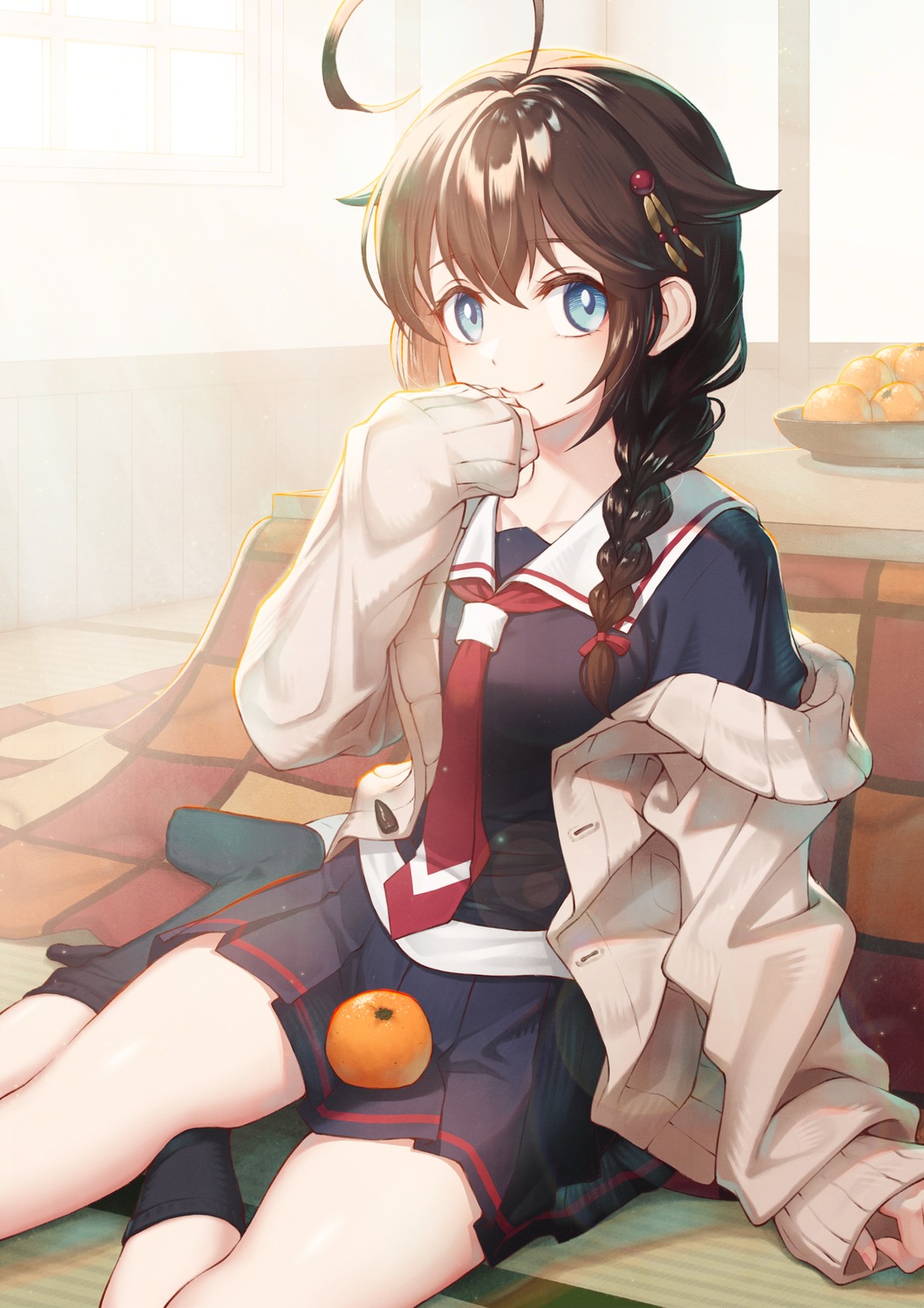 kantai_collection, seifuku, shigure_(kancolle), sho_(sumika), sweater