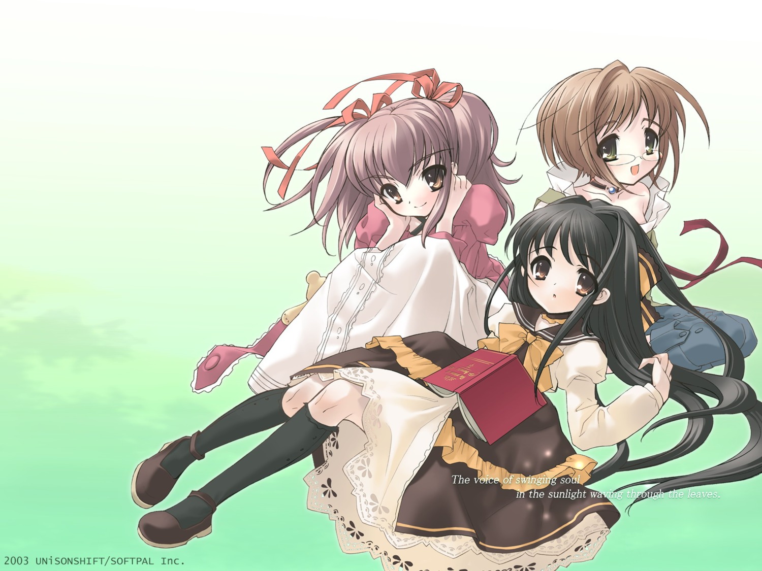 ito_noizi, komorebi_ni_yureru_tama_no_koe, megane, seifuku, unisonshift, wallpaper