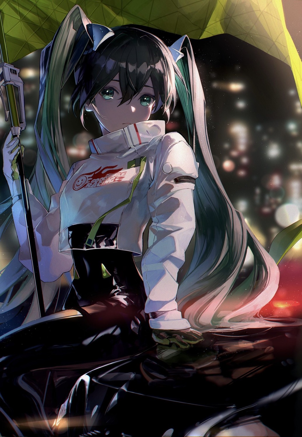 bodysuit, goodsmile_racing, hatsune_miku, karasuro, racing_miku, see_through, vocaloid