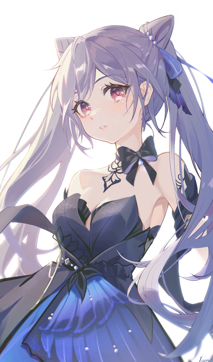 cleavage, dress, genshin_impact, keqing, no_bra, yutou75