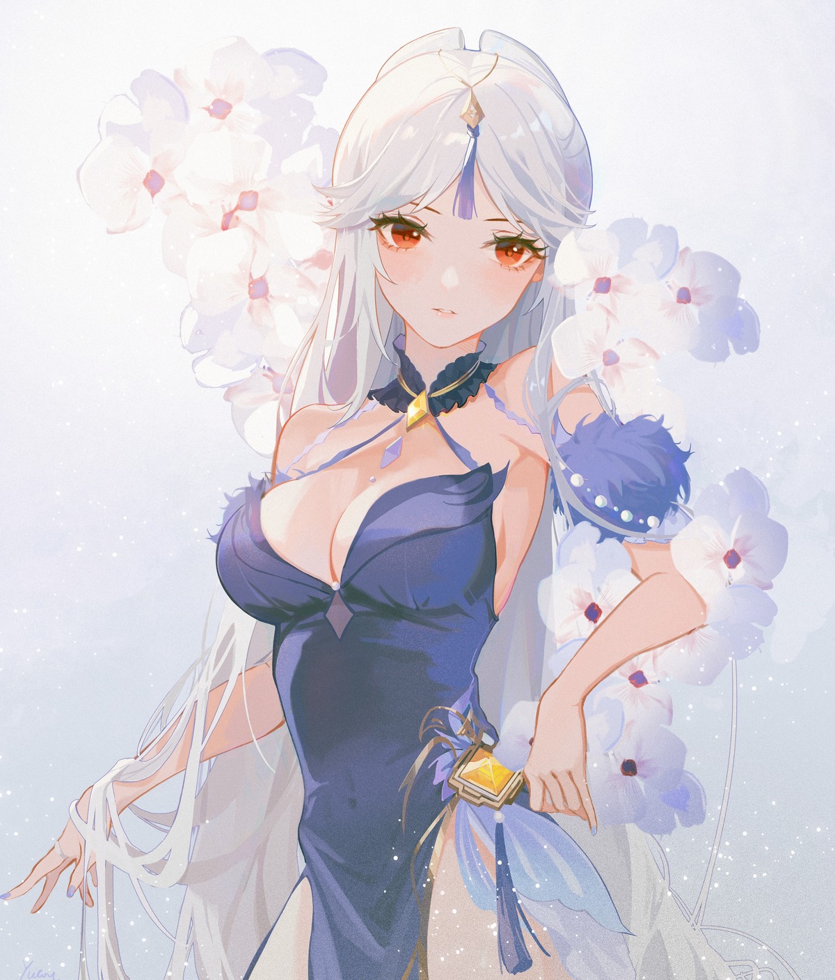 dress, genshin_impact, ningguang, no_bra, yutou75