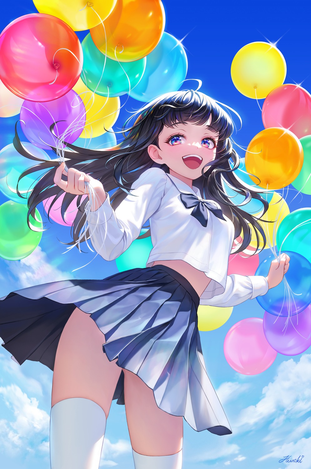 heartki, seifuku, skirt_lift, thighhighs