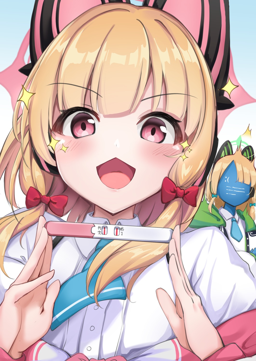 animal_ears, blue_archive, halo, headphones, ky_(ky990533), nekomimi, saiba_midori, saiba_momoi, seifuku
