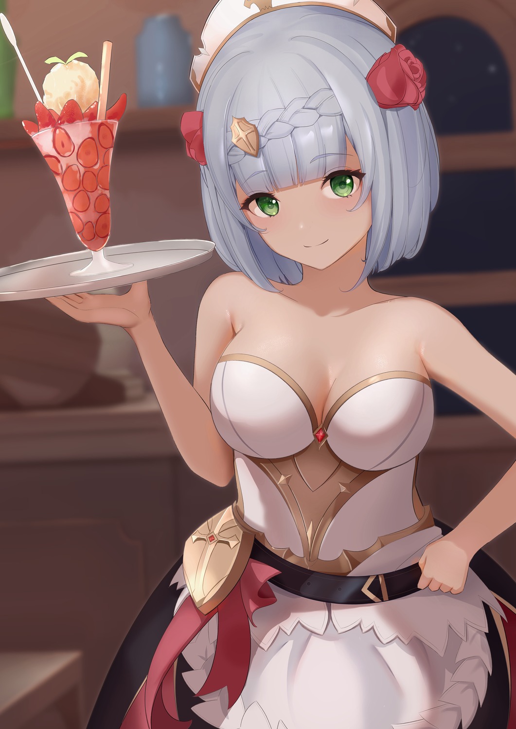 armor, cleavage, genshin_impact, maid, no_bra, noelle_(genshin_impact), tokutokenzen