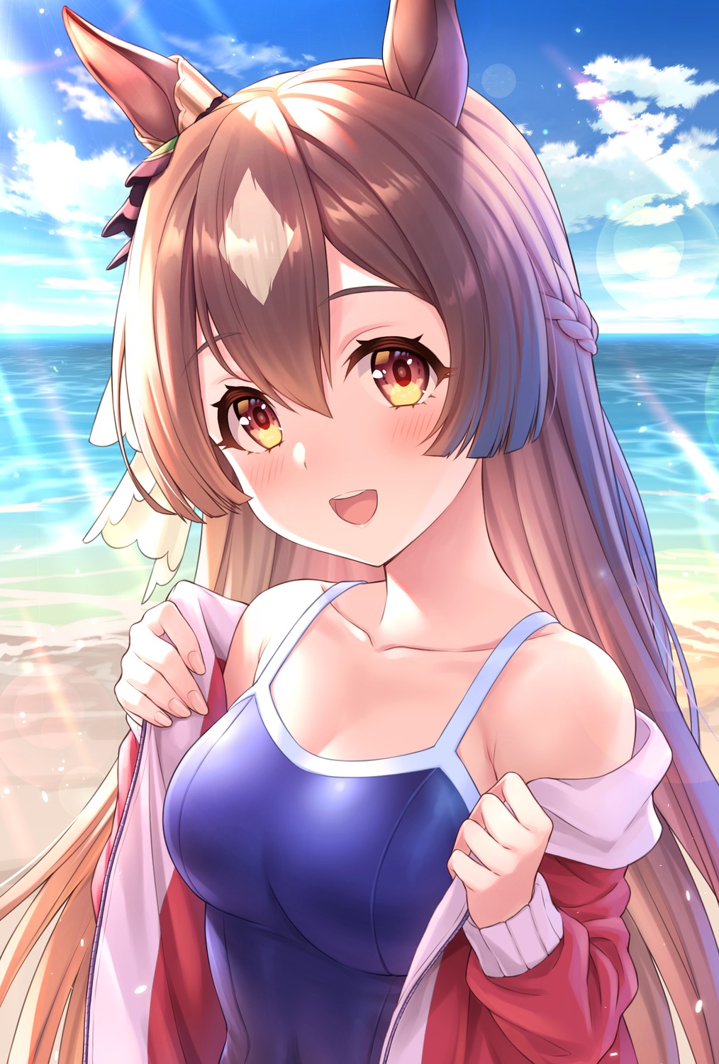 animal_ears, gym_uniform, satono_diamond_(umamusume), school_swimsuit, swimsuits, tomo_(tmtm_mf_mf), uma_musume_pretty_derby, undressing