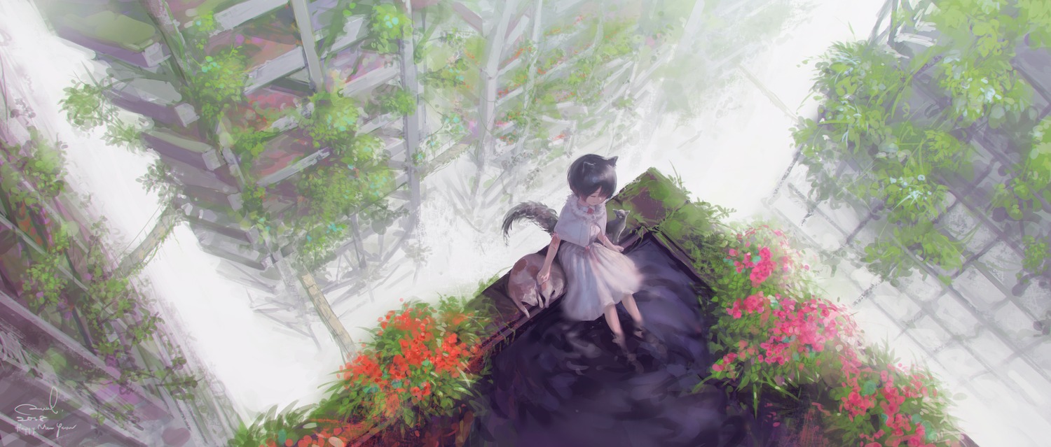 animal_ears, dress, nekomimi, reoen, tail, wet