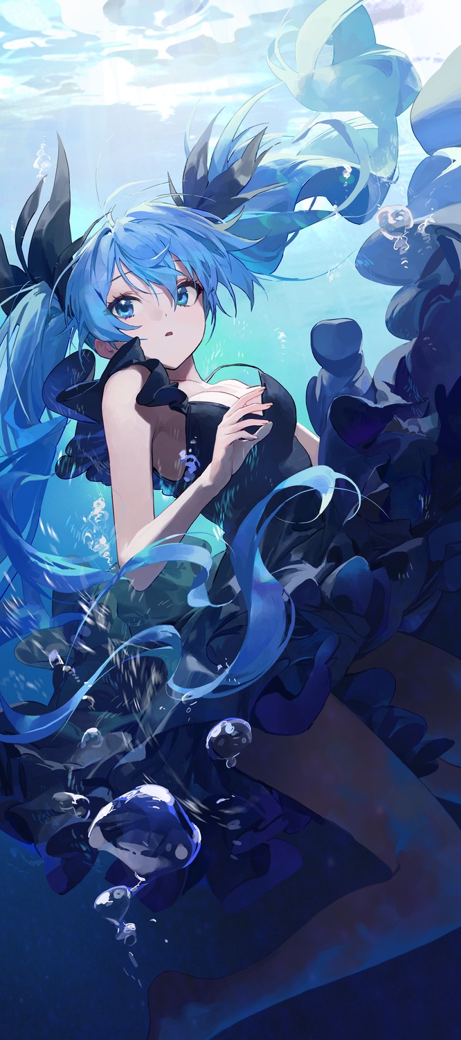 dress, hatsune_miku, modare, no_bra, shinkai_shoujo_(vocaloid), skirt_lift, vocaloid, wet