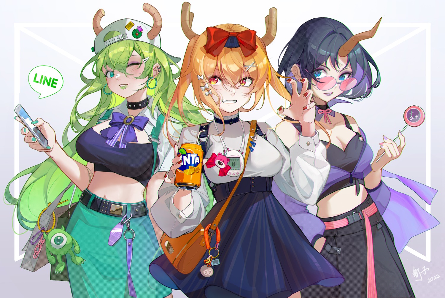 dingzi, elma_(maidragon), horns, kobayashi-san_chi_no_maidragon, megane, quetzalcoatl_(maidragon), tooru_(maidragon)