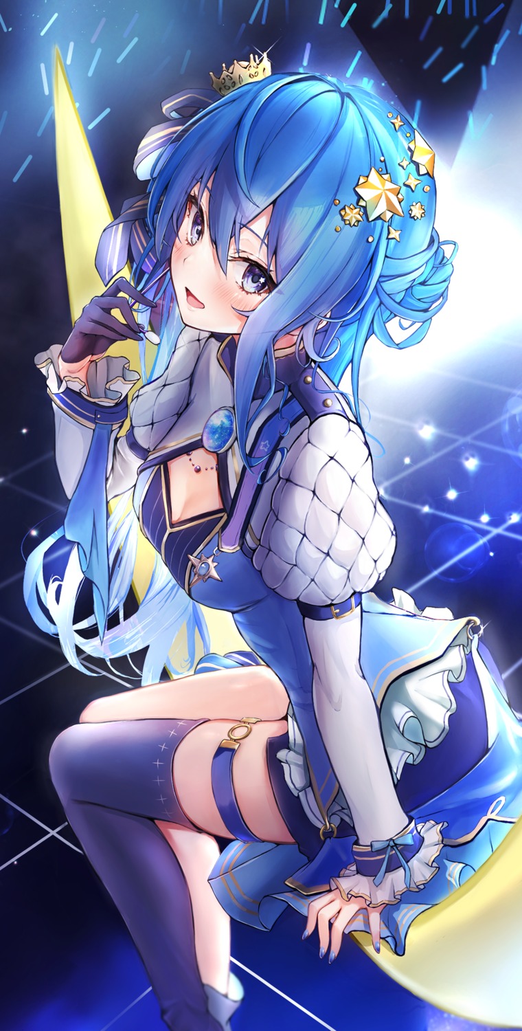 cleavage, garter, hololive, hoshimachi_suisei, mugiusagi, thighhighs, uniform