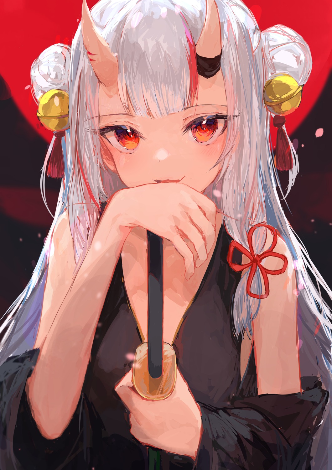 hololive, horns, ichika_(ichika87), japanese_clothes, nakiri_ayame, sword