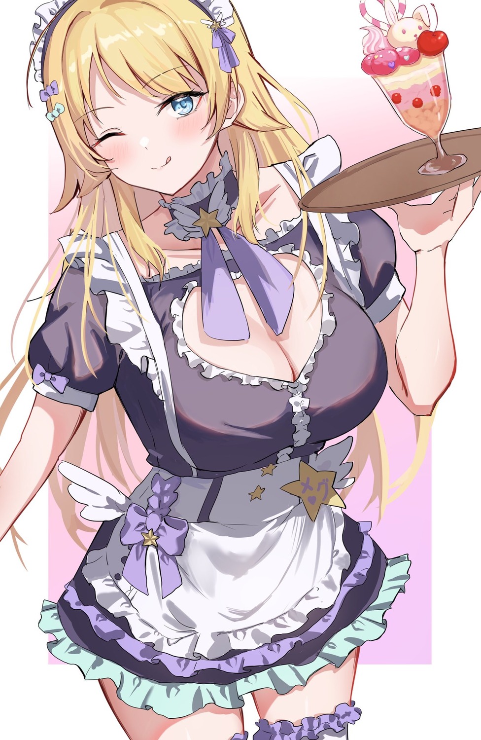 asashin_(asn), cleavage, hachimiya_meguru, maid, the_idolm@ster, the_idolm@ster_shiny_colors, thighhighs