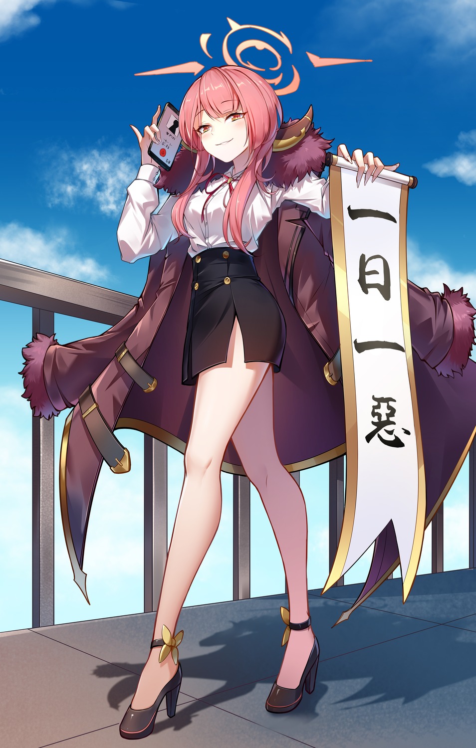 ar_(3779609928), blue_archive, dress_shirt, halo, heels, horns, rikuhachima_aru