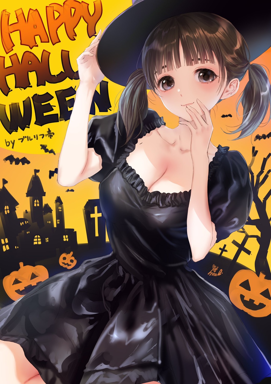 blue_reflection, blue_reflection_tie, cleavage, dress, halloween, kishida_mel, utsubo_kokoro