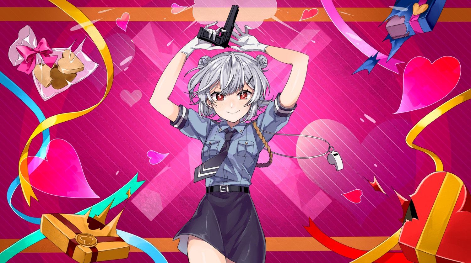 gun, police_uniform, toudou_charo, valentine