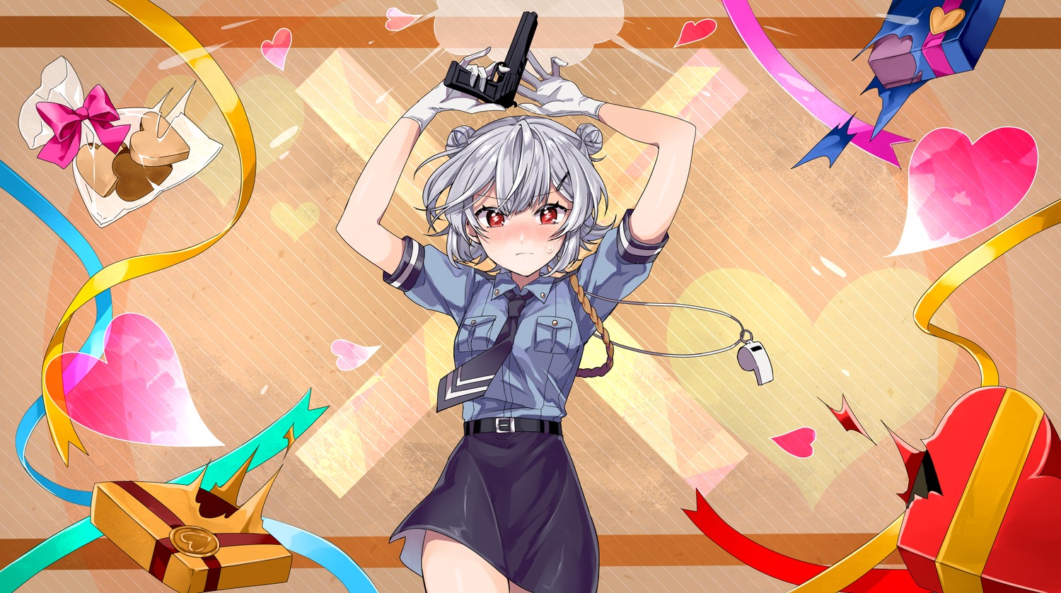 gun, police_uniform, toudou_charo, valentine