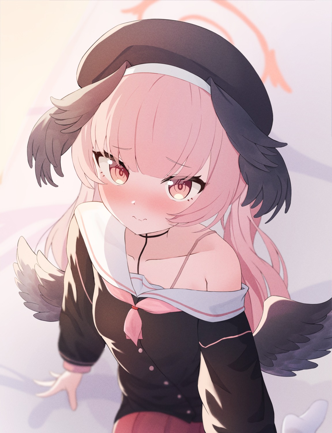 blue_archive, halo, nonddu, seifuku, shimoe_koharu, wings