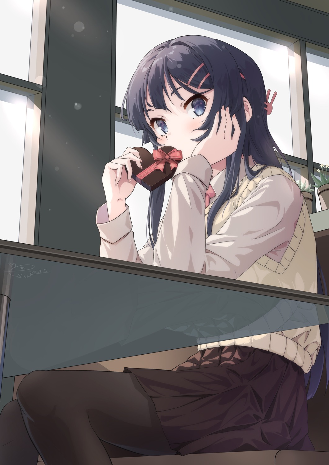 pantyhose, raiz_art_works, sakurajima_mai, seifuku, seishun_buta_yarou, sweater, valentine