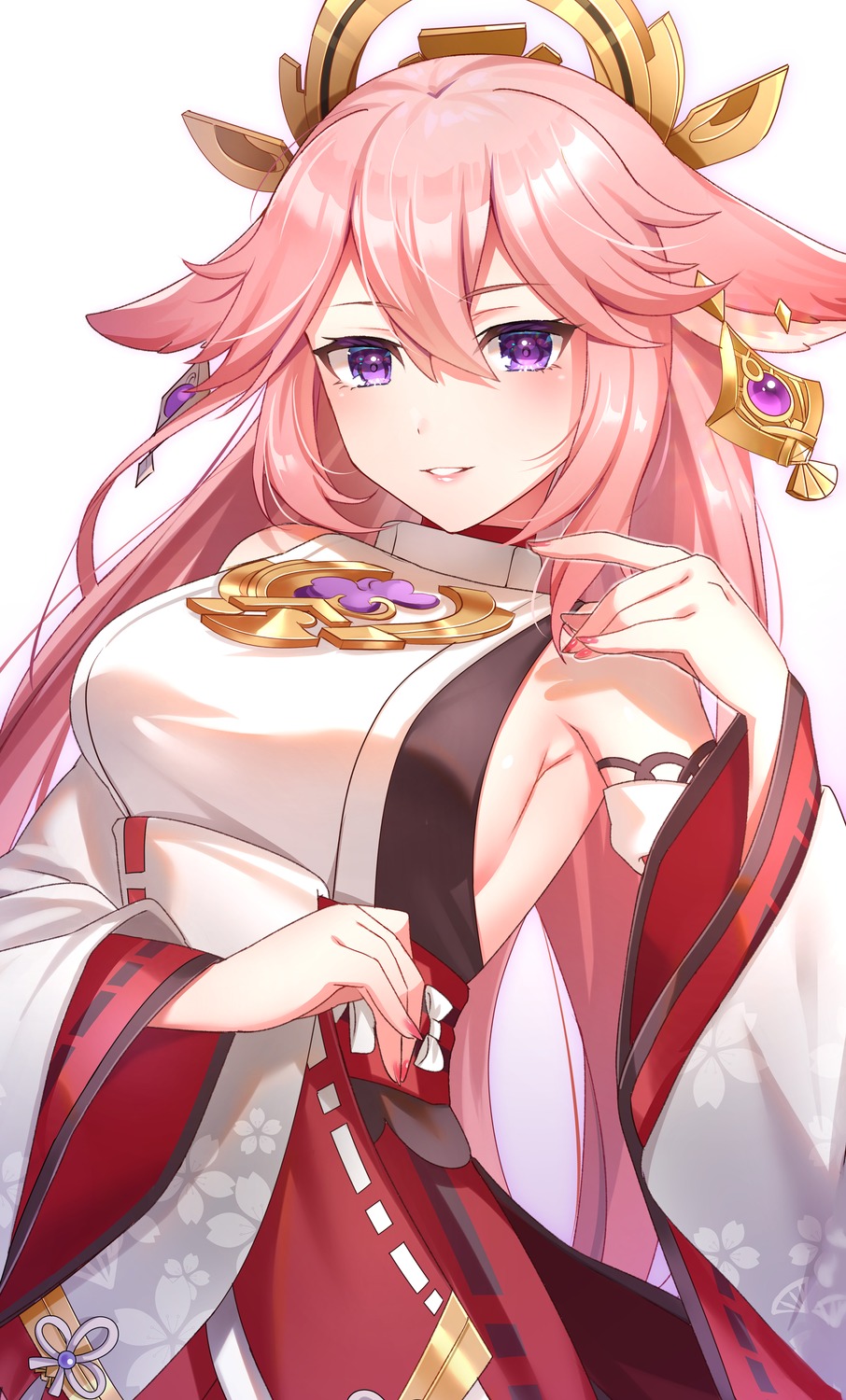 animal_ears, genshin_impact, japanese_clothes, no_bra, umishima_rinta, yae_miko