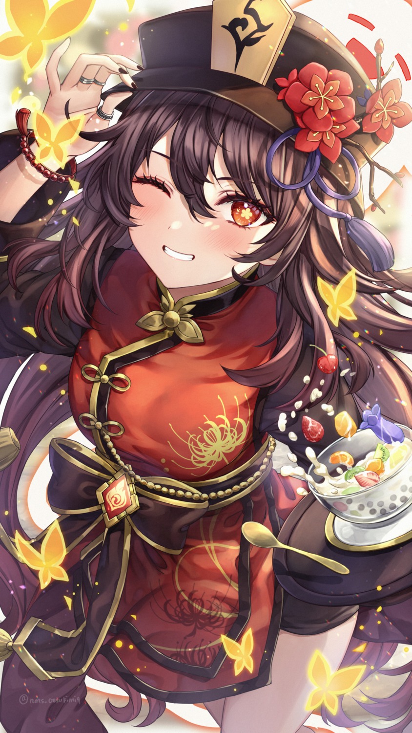 asian_clothes, genshin_impact, hu_tao, tamaso, waitress