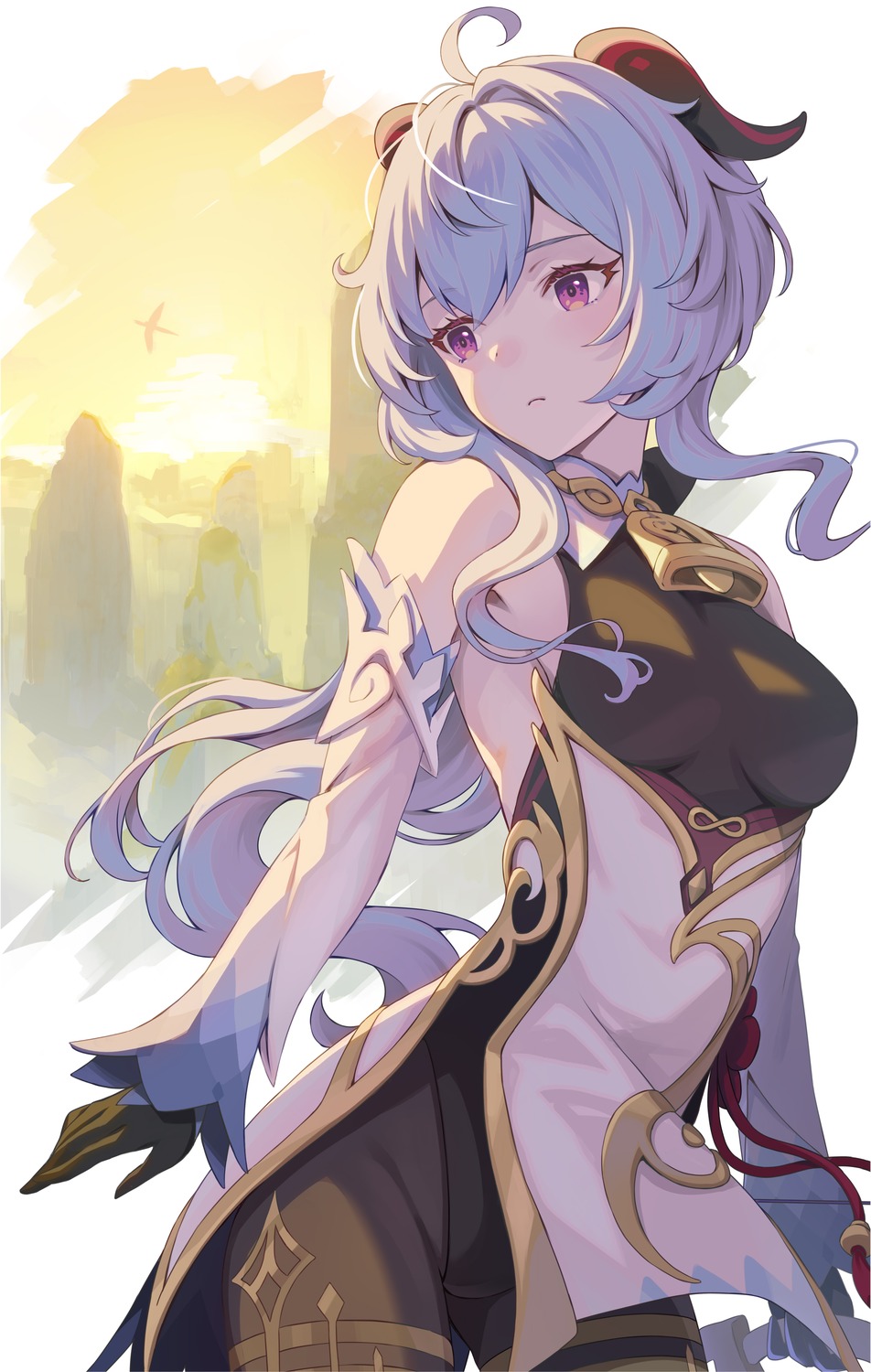 asian_clothes, ganyu, genshin_impact, horns, leotard, pantyhose, ponchan_ponc